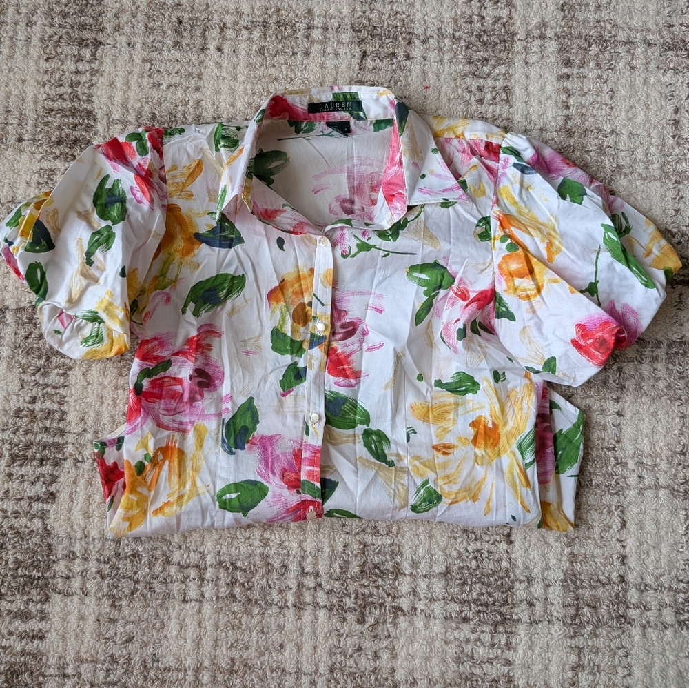 Ralph Lauren Floral Blouse - White, Pink, Yellow, Green